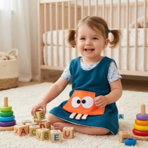 ABITO REVERSIBILE PETROLIO interno azzurrino con animaletti