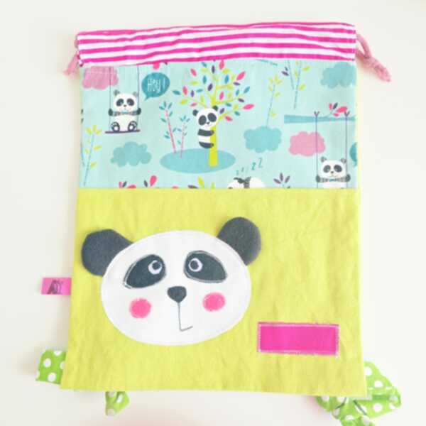 ZAINO RICAMATO panda su base verde acido