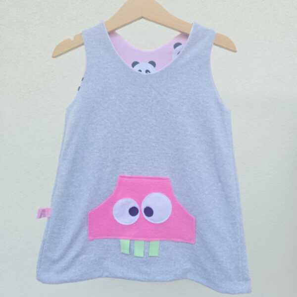 ABITO REVERSIBILE GRIGIO CHIARO interno panda rosa